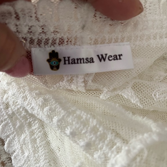 Hamsa Wear White Embroiled Duster with Stars one size - Picture 7 of 11